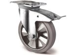 Ruota Girevole Per Impieghi Gravosi Ø 200 Mm Portata 500 Kg Freni Totali Gomma Elastica Altezza 255 Mm