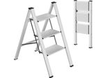 Scala Domestica A 3 Gradini – Scala Pieghevole In Alluminio – Piedini Antiscivolo – Leggera E Portatile – Portata Massima 150 Kg – Colore Argento
