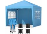 Tenda Da Festa Con Pareti Laterali – 300X300 Cm – Pieghevole – Blu – Easy Up – Gazebo – Impermeabile E Resistente Alle Intemperie – Regolabile In Altezza
