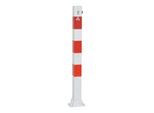 Schake Absperrpfosten Typ 470UZHB, Umlegbar, Zum Einbetonieren + Profilzylinder, 70X70Mm, Weiß / Rot)