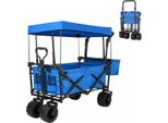 Carrello Pieghevole Xl – 262 L – Blu – Capacità Di Carico 115 Kg – Carrello Da Giardino Con Manico, Tettuccio Parasole Rimovibile E Ruote All-Terrain