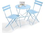 Set Da Bistrot Per 2 Persone – Set Di Mobili Da Giardino In Metallo, 3 Pezzi – Con Sedie Da Bistrot E Tavolo Pieghevole – Balcone, Terrazza, Giardino – Blu