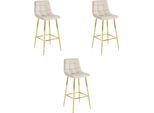 Set Di 3 Sgabelli Valora Arceto - Velluto Beige E Gambe Dorate | Trio Di Sedute Moderne Ed Eleganti