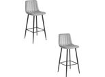 Pozza Sgabello Da Bar Hocker - Velluto Grigio Argento / Gambe Nere 2 Pezzi