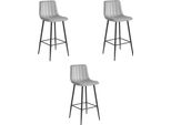 Pozza Sgabello Da Bar Hocker - Velluto Grigio Argento / Gambe Nere 3 Pezzi