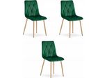 Libra Sedie Per Sala Da Pranzo, Soggiorno, Ufficio - Velluto Verde Scuro / Gambe In Legno 3 Pezzi