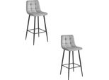 Sgabello Valora Arceto - Velluto Grigio Argento E Gambe Nere X2 | Coppia Di Eleganti Sgabelli In Velluto
