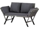 Panchina Da Giardino In Polyrattan – 3 Posti Con Braccioli Regolabili – Resistente Alle Intemperie – Con Cuscini – Grigio – Per Giardino, Terrazza E Balcone
