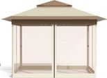 Gazebo Da Giardino Pop-Up 3,3X3,3 M – Gazebo Pieghevole Con Zanzariere – Resistente Ai Raggi Uv E Alla Pioggia – Doppio Tetto – Regolabile In Altezza – Color Cachi