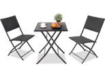 Set Da Esterno Con Tavolo Pieghevole, 3 Pezzi – Set Da Balcone E Bistrot – 2 Sedie Pieghevoli E Tavolo – Rattan Pe E Telaio In Acciaio – Per Giardino, Balcone E Campeggio – Nero