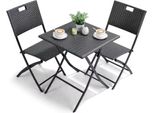 Set Da Esterno Con Tavolo Pieghevole, 3 Pezzi – Set Da Balcone E Bistrot – 2 Sedie Pieghevoli E Tavolo – Rattan Pe E Telaio In Acciaio – Per Giardino, Balcone E Campeggio – Grigio Scuro