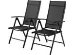 Sedie Da Giardino Deluxe – Set Da 2 – Sedie Pieghevoli In Alluminio – Schienale Alto – Regolabile In 7 Posizioni – Braccioli – Tessuto Teslin – Giardino, Balcone E Campeggio – Nero