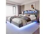 Letto Imbottito Merax 180X200Cm Con Testata Ribaltabile, Letto Contenitore Con Led, Connessione Di Ricarica Usb E Type-C, Design Fluttuante, Letto Matrimoniale In Velluto, Grigio