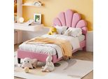 Letto Imbottito Per Bambini 90 X 200 Cm, Struttura Del Letto Con Testata A Forma Di Fiore E Rete A Doghe, Letto Per Ospiti, Rosa