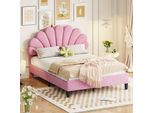 Letto Imbottito Letto Matrimoniale 140 X 200 Cm, Struttura Letto Con Testata A Forma Di Fiore E Rete A Doghe, Letto Per Ospiti Rosa