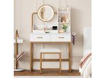 Tavolino Da Toilette Merax Con Sgabello, Illuminazione Led, Luminosità Regolabile, Specchio Girevole, Prese E Usb, 2 Cassetti, Tavolino Per Cosmetici, Golden