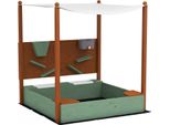 Sabbiera Con Tetto, 116 X 112,5 Cm Sabbiera In Legno Con Sedile, 2 Contenitori, Sabbia E Giochi D'acqua, Secchio Con Rubinetto Per Bambini Da 3 A 6 Anni Verde Aosom