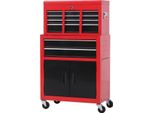 Carrello Da Officina Con Cassetta Porta Attrezzi Carrello Porta Attrezzi Vuoto Chiudibile A Chiave Con 6 Cassetti, Vano Portaoggetti, Tappetini Antiscivolo, 2 Chiavi Armadio Porta Attrezzi In Metallo Rosso+Nero Aosom