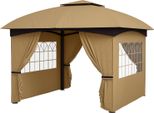 Gazebo Circa 3,4X3,4 M Padiglione Da Giardino Idrorepellente Con 4 Pannelli Laterali, Doppio Tetto, Tenda Per Feste Con Protezione Uv Tenda Da Giardino Con Telaio In Metallo Zincato, Per Giardino Beige