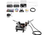 Succebuy Set Aerografo 1/6 Hp Con Compressore D'aria, 3 Pistole A Doppia Azione Con Ugelli (0,3/0,3/0,35 Mm), Tubo Flessibile E Colori Acrilici, Ideale Per La Decorazione Di Torte, La Pittura Di Modelli E La Progettazione Di Unghie, A Bassa Rumorosità