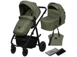 Carrozzina Lionelo Amber Plus 2In1, Set Con Seduta Sportiva, Navicella Fissa, Borsa, Zanzariera, Parapioggia - Verde