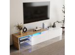 Mobile Tv Merax Con Led E Ripiani In Vetro, Porta Tv Moderno Con Spazio Di Archiviazione, Mobili Per Il Soggiorno Mobili Tv Eleganti Per L'archiviazione, Bianco + Effetto Legno