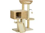 Katzen Kratzbaum 98 cm Katzenbaum mit 2 Leigefläche, Katzenkratzbaum Spielball für Katzen bis 6 kg, Katzenmöbel, Sisal, Beige