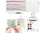 Set Da Viaggio Con Tavolozza Per Acquerelli, 12 Colori + Tavolozza Con 8 Scomparti + Libro + Pennello + Portacontabilità, Mini Regalo Da Pittura Portatile Per Esterni, Acrilico Trasparente