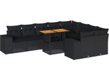 Syfax™ Set Divani Giardino 10Pz Con Cuscini Nero In Polyrattan Acacia