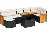 Syfax™ Set Divani Da Giardino Con Cuscini 8 Pz Nero Polyrattan Acacia
