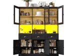 Mobile Da Cucina (140×40×175 Cm), Mobile Alto Da Cucina A Buffet, Vetrina, Mobile Buffet Con Ripiani Regolabili, Credenza Con Illuminazione Led, Nero, Mdf