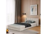 Letto Singolo 90X200 Cm, Tessuto Di Ciniglia Delicato Sulla Pelle, Comodo Schienale, Adatto Anche Come Letto Per Bambini, Beige (Senza Materasso)