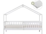 Sunny Kae Letto A Capanna Con Barriera Di Sicurezza, Bianco | Materasso Ibrido 90 X 200 Incluso (14 Cm, Schiuma Ibrida, Rivestimento In Poliestere) | Dimensioni Totali: 207 X 96 X 156,5 Cm