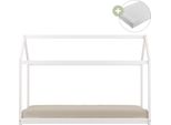 Sunny Zoey Letto A Capanna, Bianco | Letto A Capanna A Terra - Materasso Ibrido 90 X 200 Incluso (14 Cm, Schiuma Ibrida, Rivestimento In Poliestere) | Dimensioni Totali: 206 X 98 X 154 Cm