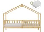 Sunny Kae Letto A Capanna Con Barriera Di Sicurezza, Beige | Materasso Ibrido 90 X 200 Incluso (14 Cm, Schiuma Ibrida, Rivestimento In Poliestere) | Dimensioni Totali: 207 X 96 X 156,5 Cm