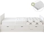 Sunny Eli Letto Estraibile Con 3 Cassetti, Bianco | Letto A 2 Piazze - Materasso Ibrido 90 X 200 Incluso (14 Cm, Schiuma Ibrida, Rivestimento In Poliestere) | Dimensioni Totali: 206 X 97 X 75 Cm