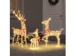 Vidaxl Famiglia Di Renne Con 300 Led 3 Pezzi Bianco Caldo 67 X 26 X 127 Cm Pet