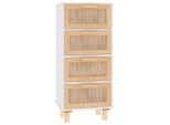 Syfax™ Credenza Bianca 40X30X90Cm Legno Massello Pino Rattan Naturale