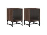 Syfax™ Comodini Con Ante In Vetro 2Pz Rovere Marrone 35X37X50 Cm