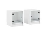 Syfax™ Comodini Con Ante In Vetro 2Pz Bianco 35X37X42 Cm