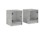 Syfax™ Comodini Con Ante In Vetro 2Pz Grigio Cemento 35X37X42 Cm