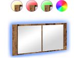 Syfax™ Armadio Specchio Led Con Porta Legno Vecchio 100 X 12 X 45 Cm