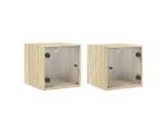 Syfax™ Comodini Con Ante In Vetro 2Pz Rovere Sonoma 35X37X35 Cm