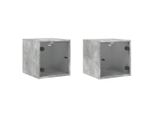 Syfax™ Comodini Con Ante In Vetro 2Pz Grigio Cemento 35X37X35 Cm