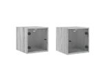 Syfax™ Comodini Con Ante In Vetro 2Pz Grigio Sonoma 35X37X35 Cm