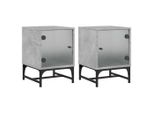 Syfax™ Comodini Con Ante In Vetro 2Pz Grigio Cemento 35X37X50 Cm