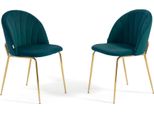 Set Di 2 Sedie Da Pranzo In Velluto Con Gambe In Metallo, Imbottite, Dal Design Elegante Per Cucina, Sala Da Pranzo, Camera Da Letto, Ufficio O Ristorante Sonia - Petrolio/Oro