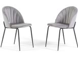 Set Di 2 Sedie Da Pranzo In Velluto Con Gambe In Metallo, Imbottite, Dal Design Elegante Per Cucina, Sala Da Pranzo, Camera Da Letto, Ufficio O Ristorante Sonia - Grigio Chiaro/Grigio Scuro