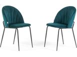 Set Di 2 Sedie Da Pranzo In Velluto Con Gambe In Metallo, Imbottite, Design Elegante Per Cucina, Sala Da Pranzo, Camera Da Letto, Ufficio O Ristorante Sonia - Petrolio/Grigio Scuro