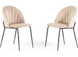Set Di 2 Sedie Da Pranzo In Velluto Con Gambe In Metallo, Imbottite, Dal Design Elegante Per Cucina, Sala Da Pranzo, Camera Da Letto, Ufficio O Ristorante Sonia - Crema/Grigio Scuro